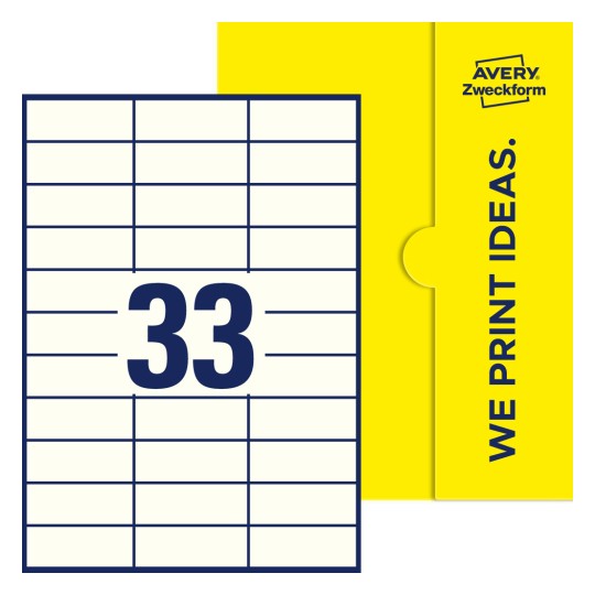 33 stk. etiketter per ark - Firkantede etiketter, 70 x 25,4 mm