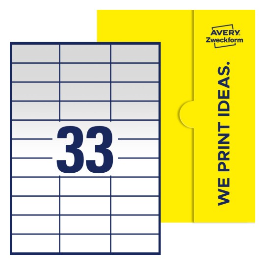 33 stk. etiketter per ark - Firkantede etiketter, 70 x 25,4 mm
