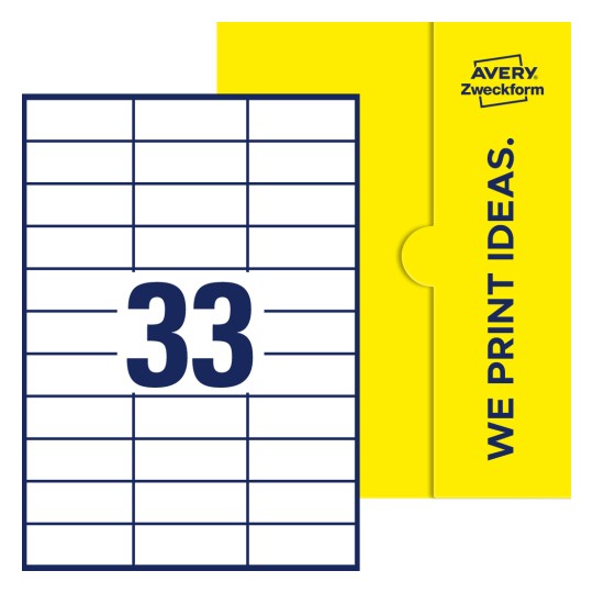 33 stk. etiketter per ark - Firkantede etiketter, 70 x 25,4 mm