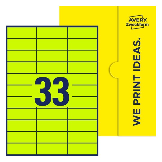 33 stk. etiketter per ark - Firkantede etiketter, 70 x 25,4 mm