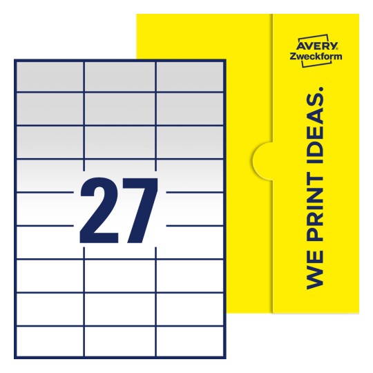 27 stk. etiketter per ark - Firkantede etiketter, 70 x 32 mm