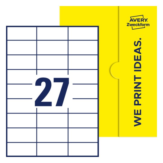 27 stk. etiketter per ark - Firkantede etiketter, 70 x 32 mm