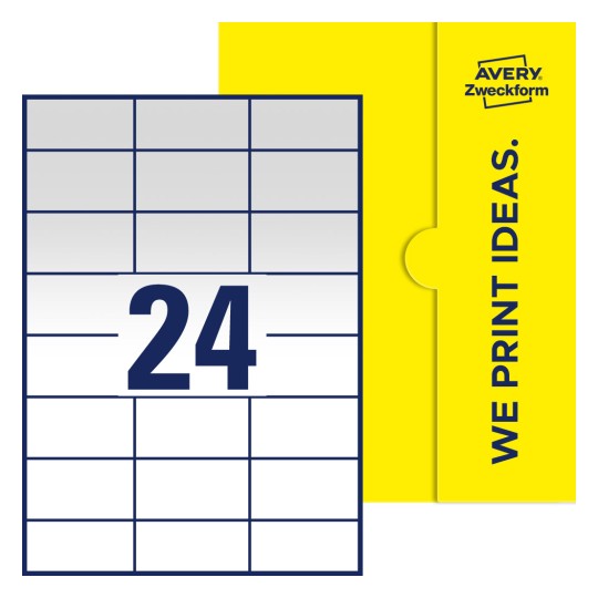 24 stk. etiketter per ark - Firkantede etiketter, 70 x 37 mm