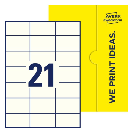 21 stk. etiketter per ark - Firkantede etiketter, 70 x 42,3 mm
