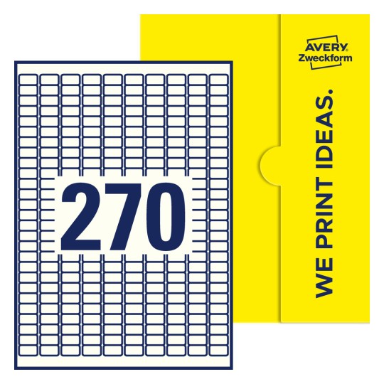 270 stk. etiketter per ark - Firkantede etiketter, 17,8 x 10 mm