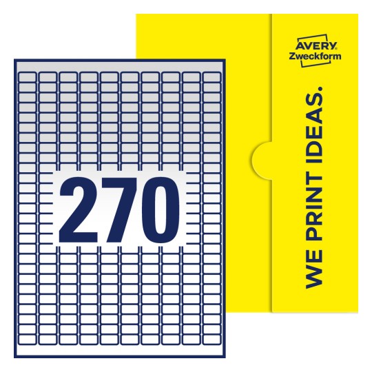 270 stk. etiketter per ark - Firkantede etiketter, 17,8 x 10 mm