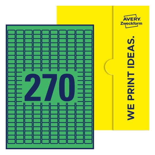 270 stk. etiketter per ark - Firkantede etiketter, 17,8 x 10 mm