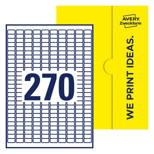 270 stk. etiketter per ark - Firkantede etiketter, 17,8 x 10 mm