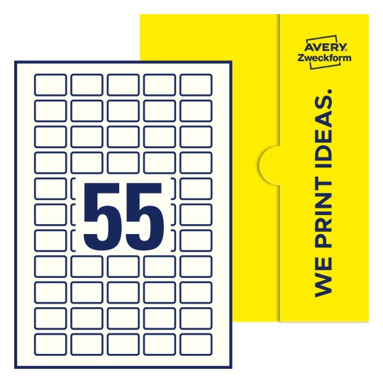 55 stk. etiketter per ark - Firkantede etiketter, 30 x 20 mm