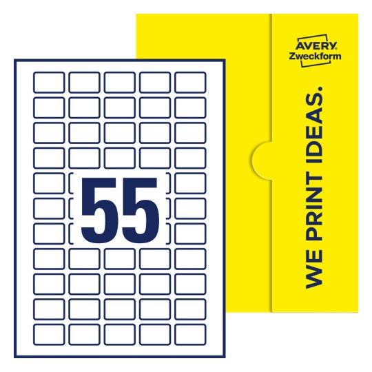 55 stk. etiketter per ark - Firkantede etiketter, 30 x 20 mm