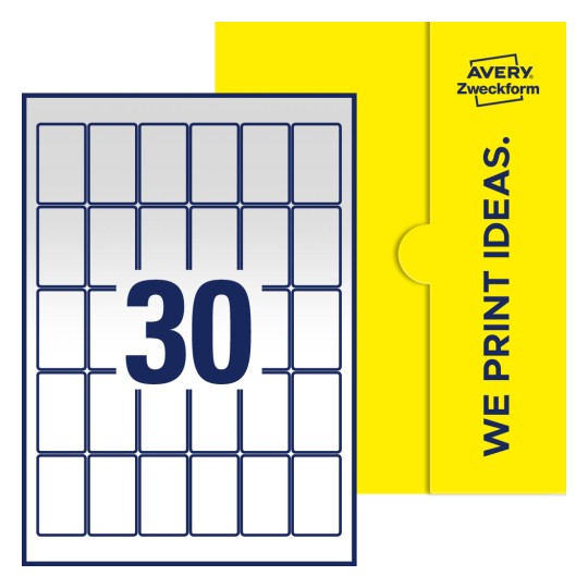 30 stk. etiketter per ark - Firkantede etiketter, 30 x 50 mm