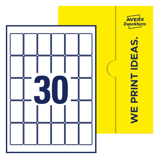 30 stk. etiketter per ark - Firkantede etiketter, 30 x 50 mm