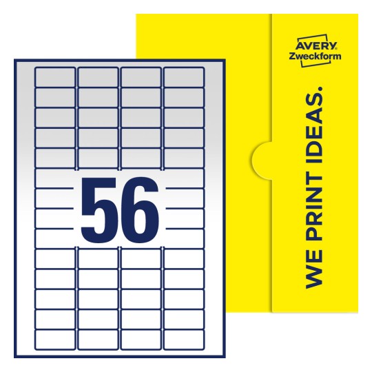 56 stk. etiketter per ark - Firkantede etiketter, 40 x 20 mm