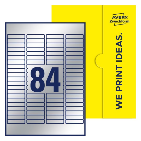 84 stk. etiketter per ark - Firkantede etiketter, 46 x 11,1 mm