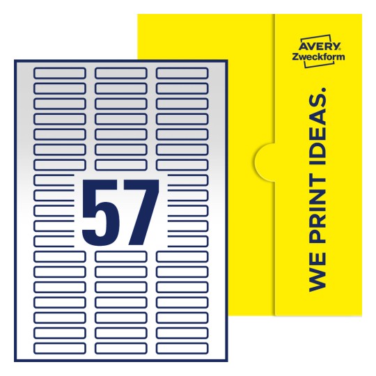 57 stk. etiketter per ark - Firkantede etiketter, 50 x 10 mm