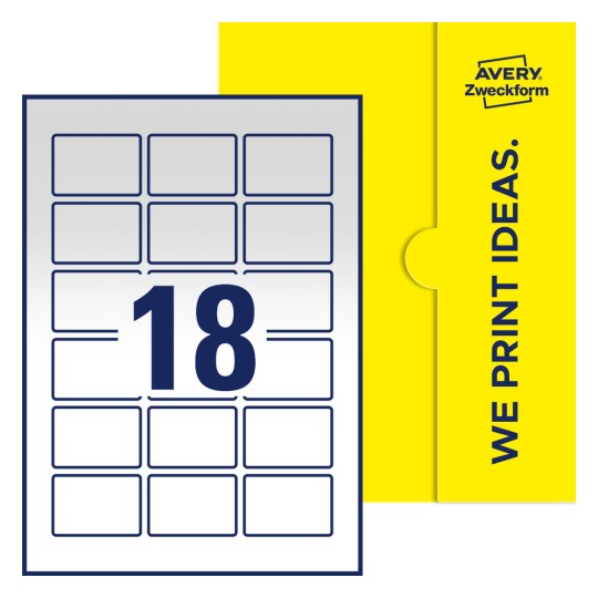 18 stk. etiketter per ark - Firkantede etiketter, 54 x 37 mm