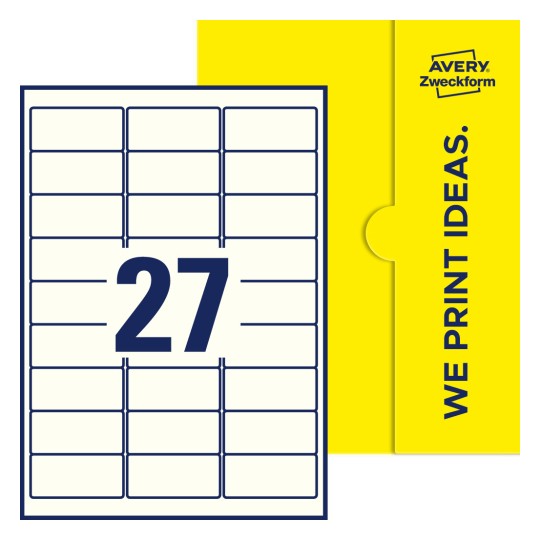 27  stk. etiketter per ark - Firkantede etiketter, 63,5 x 29,6 mm