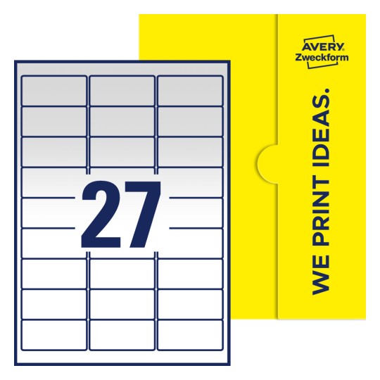 27  stk. etiketter per ark - Firkantede etiketter, 63,5 x 29,6 mm