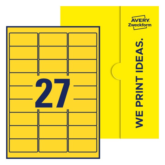 27  stk. etiketter per ark - Firkantede etiketter, 63,5 x 29,6 mm