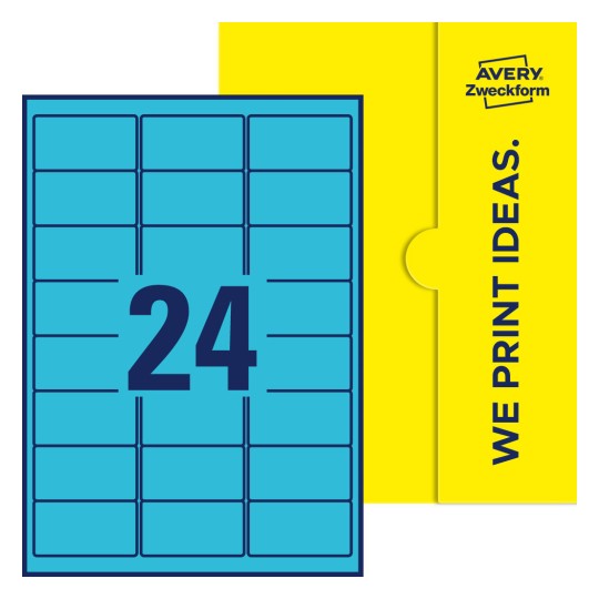 24 stk. etiketter per ark - Firkantede etiketter, 63,5 x 33,9 mm