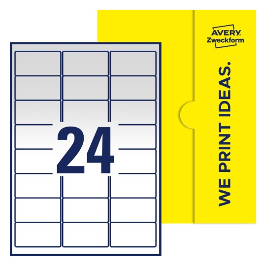 24 stk. etiketter per ark - Firkantede etiketter, 63,5 x 33,9 mm