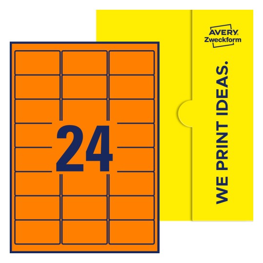 24 stk. etiketter per ark - Firkantede etiketter, 63,5 x 33,9 mm