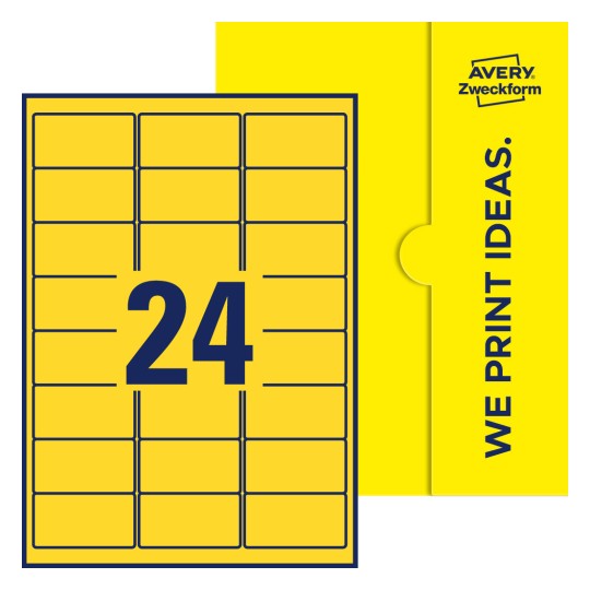 24 stk. etiketter per ark - Firkantede etiketter, 63,5 x 33,9 mm