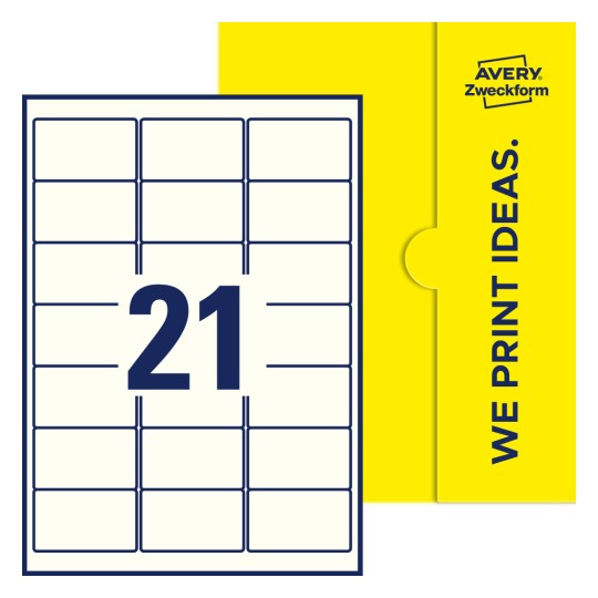 21 stk. etiketter per ark - Firkantede etiketter, 63,5 x 38,1 mm