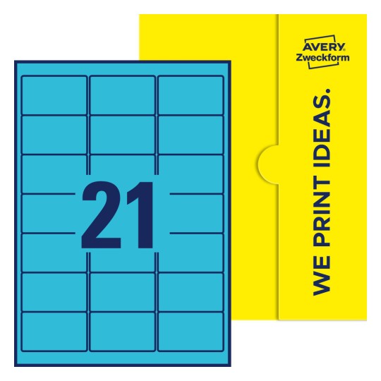 21 stk. etiketter per ark - Firkantede etiketter, 63,5 x 38,1 mm