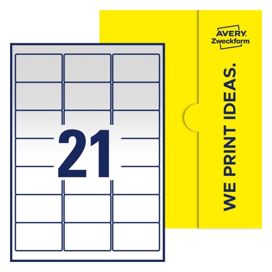 21 stk. etiketter per ark - Firkantede etiketter, 63,5 x 38,1 mm