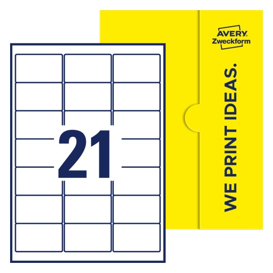 21 stk. etiketter per ark - Firkantede etiketter, 63,5 x 38,1 mm