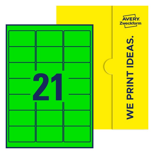 21 stk. etiketter per ark - Firkantede etiketter, 63,5 x 38,1 mm