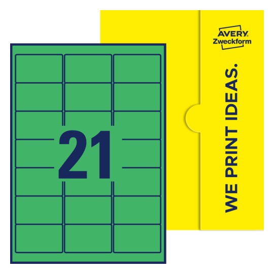 21 stk. etiketter per ark - Firkantede etiketter, 63,5 x 38,1 mm