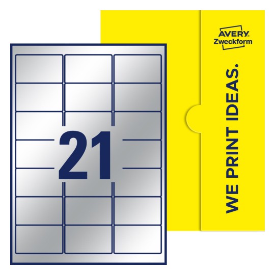 21 stk. etiketter per ark - Firkantede etiketter, 63,5 x 38,1 mm