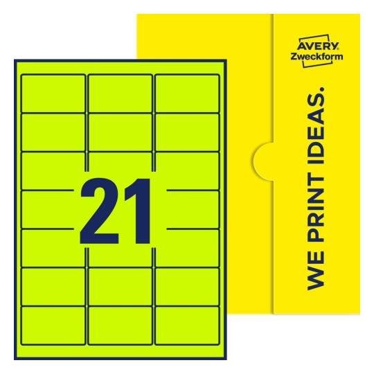 21 stk. etiketter per ark - Firkantede etiketter, 63,5 x 38,1 mm