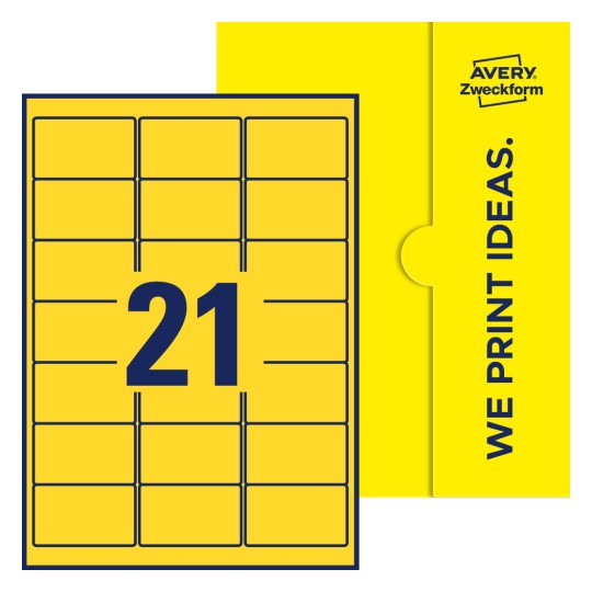 21 stk. etiketter per ark - Firkantede etiketter, 63,5 x 38,1 mm