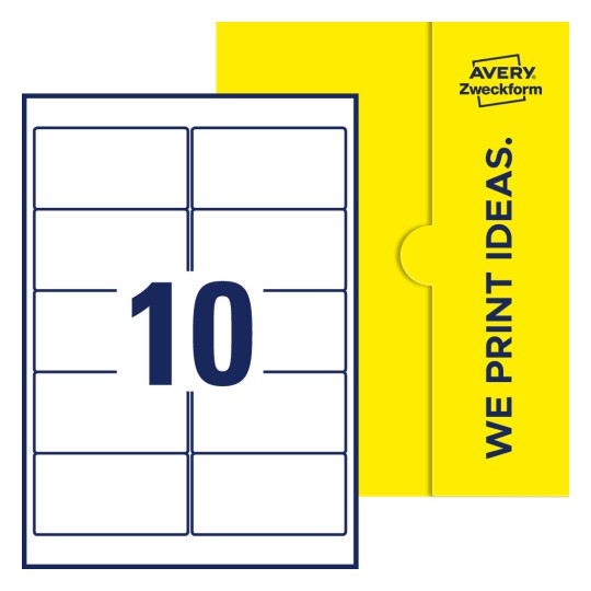 10 stk. etiketter per ark - Firkantede etiketter, 96 x 50,8 mm