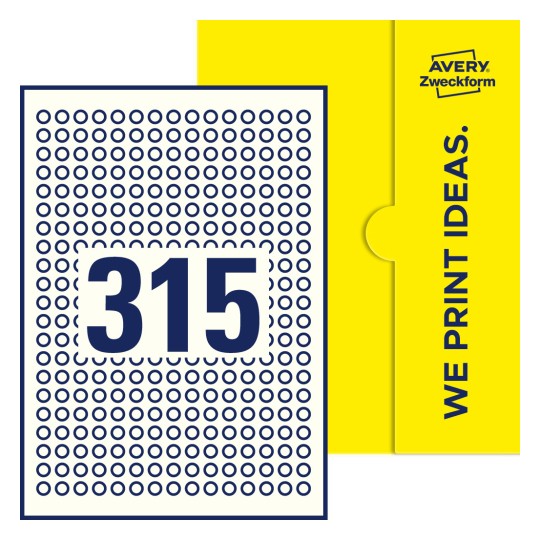 315 stk. etiketter per ark - Runde etiketter, Ø 10 mm