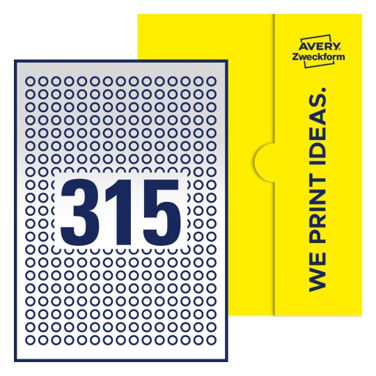 315 stk. etiketter per ark - Runde etiketter, Ø 10 mm