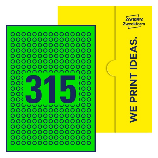 315 stk. etiketter per ark - Runde etiketter, Ø 10 mm