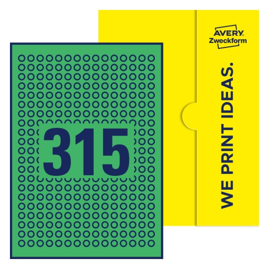 315 stk. etiketter per ark - Runde etiketter, Ø 10 mm