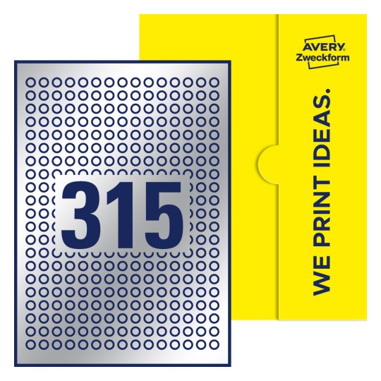 315 stk. etiketter per ark - Runde etiketter, Ø 10 mm