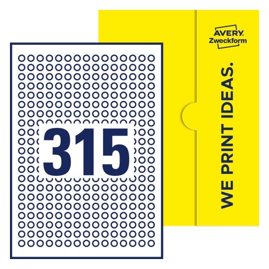 315 stk. etiketter per ark - Runde etiketter, Ø 10 mm