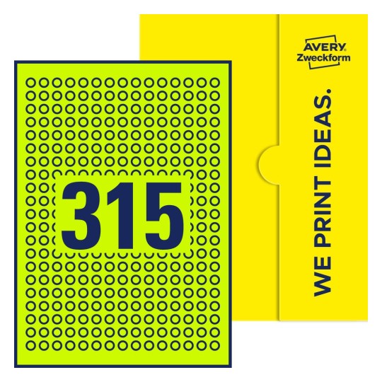315 stk. etiketter per ark - Runde etiketter, Ø 10 mm