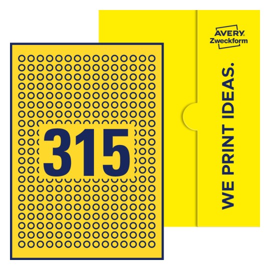 315 stk. etiketter per ark - Runde etiketter, Ø 10 mm