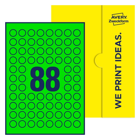 88 stk. etiketter per ark - Runde etiketter, Ø 20 mm