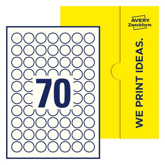 70 stk. etiketter per ark - Runde etiketter, Ø 25 mm