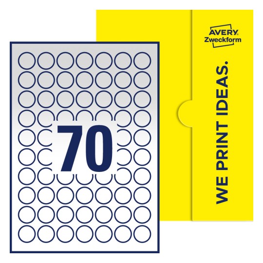 70 stk. etiketter per ark - Runde etiketter, Ø 25 mm