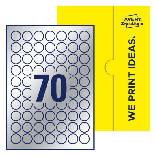 70 stk. etiketter per ark - Runde etiketter, Ø 25 mm