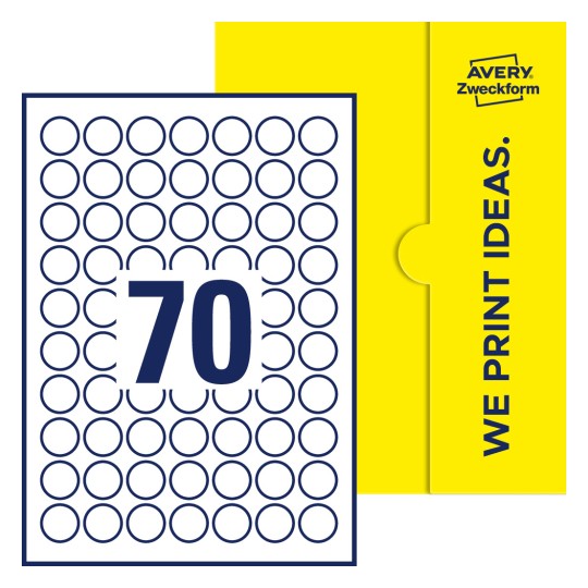 70 stk. etiketter per ark - Runde etiketter, Ø 25 mm